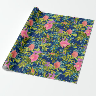 Papier Cadeau Rose sauvage, arrière - plan bleu, rose sauvage, r