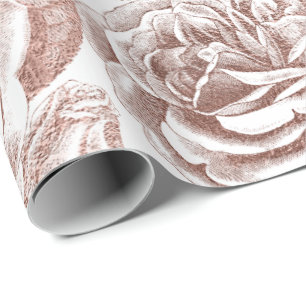 Papier Cadeau Rose Silver Grey Floral Blanc Rose Or Blush