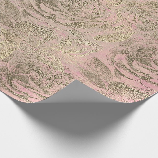 Papier Cadeau Rose Silver Grey Floral Rose Foxier Gold Pink (Coin)