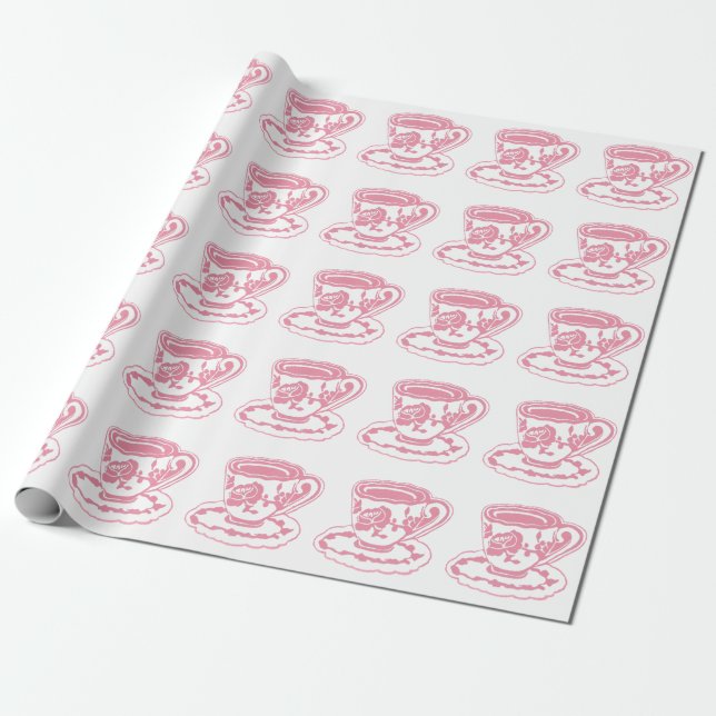 Papier Cadeau Rose Teacups Pattern Wrapping Paper (Déroulé)