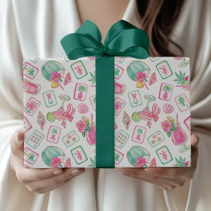 Papier Cadeau Rose & Vert Palm Beach Mahjong & Mixers