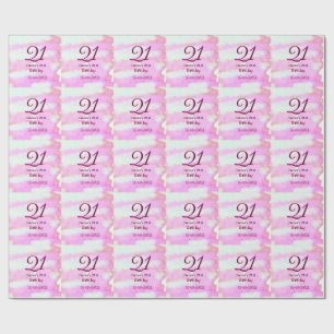Papier Cadeau Rose vert pastel 21e anniversaire simple nom date 