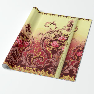 Papier Cadeau rose victorienne élégante florale vintage