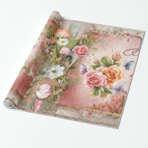 Papier Cadeau Rose vintage