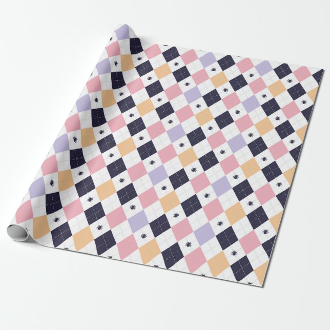Papier Cadeau Rose violet diamant avec araignée (Déroulé)