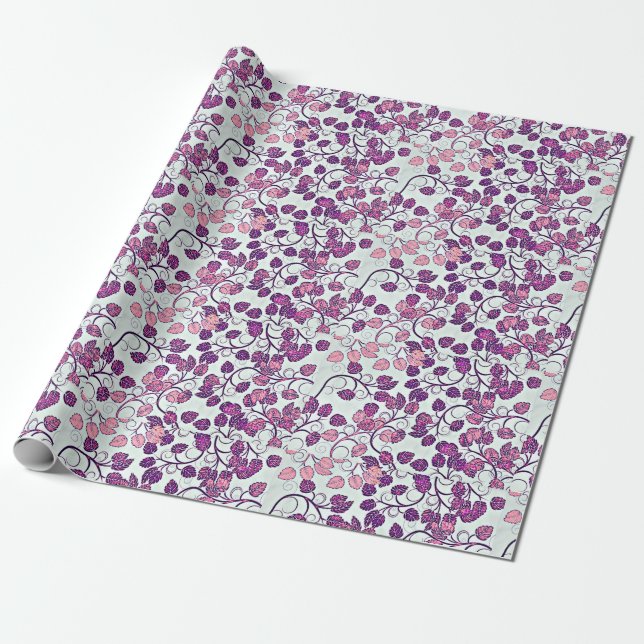 Papier Cadeau Rose + violet Feuilles (Déroulé)