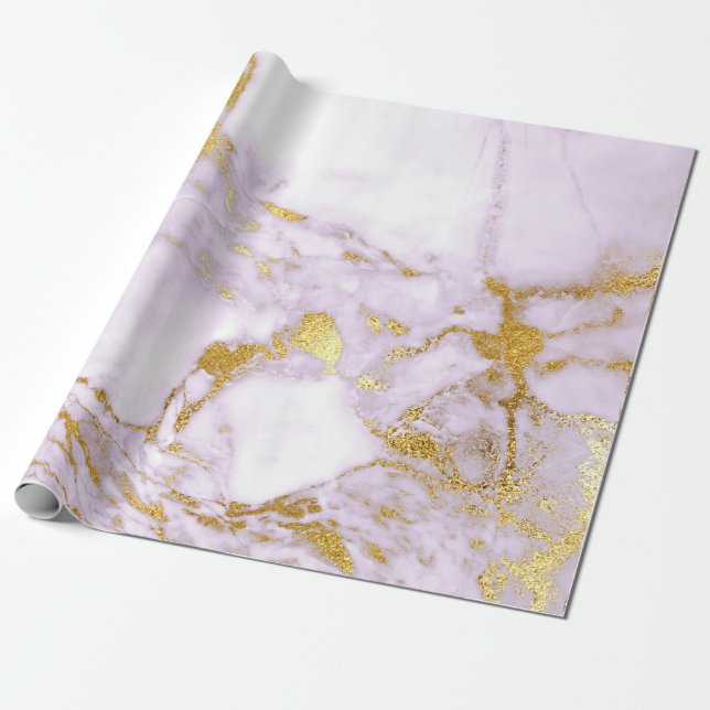 Papier Cadeau Rose violet Marbre blanc doré rose brillant (Déroulé)