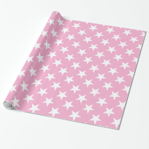 Papier Cadeau Rose White Stars Motif Cadeau mignon Élégant Moder