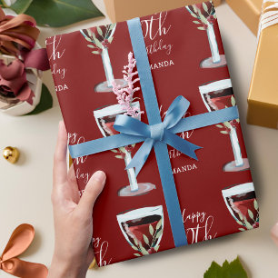 Papier Cadeau Roseau Aquarelle Vin Rouge 60e Anniversaire