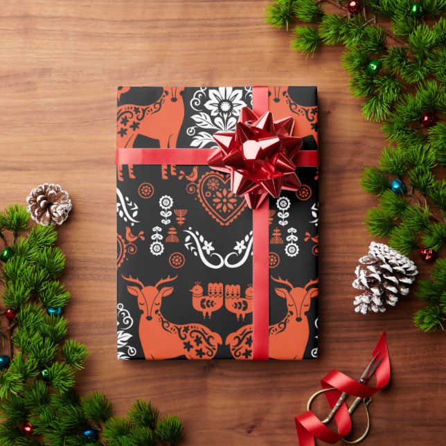 Papier Cadeau Rosemaling Norwegian Folk Art (Cadeau de vacances)