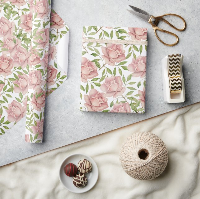 Papier Cadeau Roses aquarelle lilas rose (Artisanat)