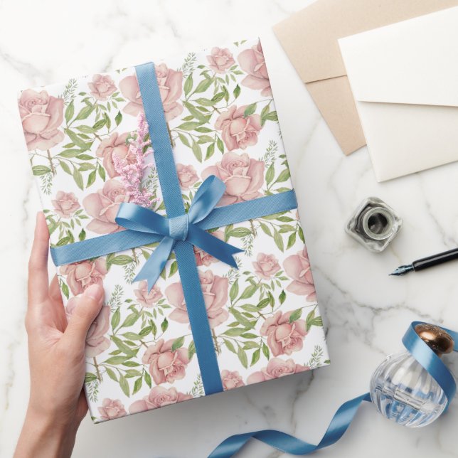 Papier Cadeau Roses Aquarelle Rose Pâle (Cadeaux)