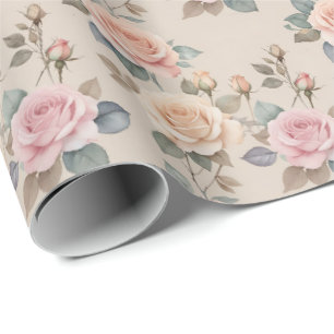 Papier Cadeau Roses aquarelles délicates dans des couleurs paste