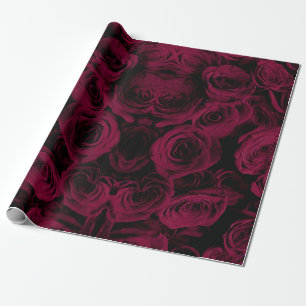 Papier Cadeau Roses bordeaux magenta rouge foncé profond