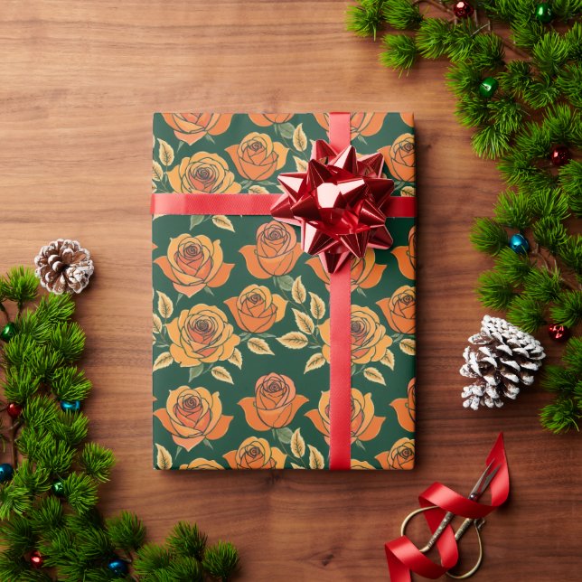 Papier Cadeau Roses dans diverses nuances d'orange et de jaune (Cadeau de vacances)