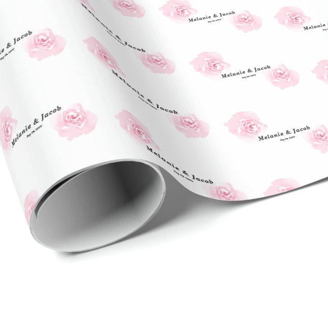 Papier Cadeau Roses d'aquarelle rose (Coin rond)