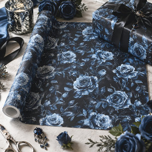 Papier Cadeau Roses de cimetière bleues Floral gothique