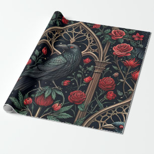Papier Cadeau Roses de corbeau gothiques motif orné