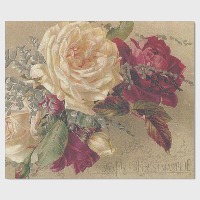 Papier Cadeau Roses de Noël victoriennes  (Plat)