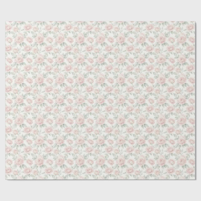 Papier Cadeau Roses Élégantes à l'Aquarelle (Plat)