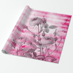 Papier Cadeau Roses en Arrière - plan Hot Pink Floral