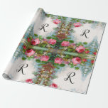 PAPIER CADEAU ROSES ET JASMINES MONOGRAMME FLORAL<br><div class="desc">Élégant,  coloré,  romantique design floral de style vintage Roses rouges et roses,  feuilles vertes,  jasmins blancs par BALDESIGN3D.</div>