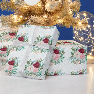 Papier Cadeau Roses et Menthe Élégantes