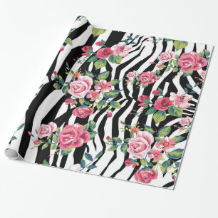 Papier Cadeau roses et motif vintages à la mode de rayures de