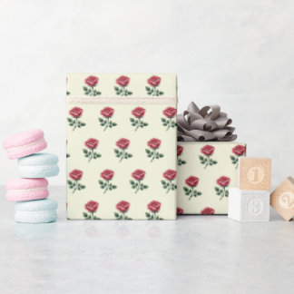 Papier Cadeau Roses Féminines à l'Aquarelle Rose sur Fond Beige