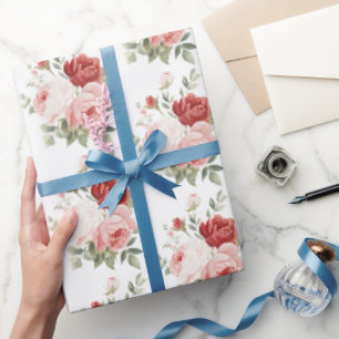 Papier Cadeau Roses Fleurs Roses Roses Rouges Blanches Rose Chic