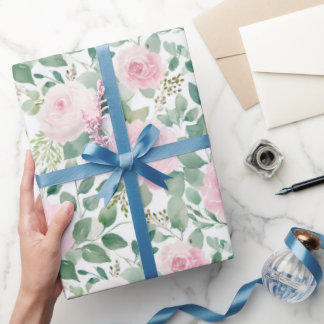 Papier Cadeau Roses Fleurs Roses Tendres Aquarelle 