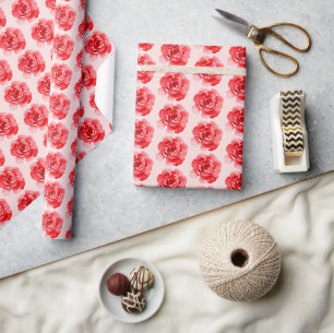 Papier Cadeau Roses Florales Rose Rouge Rose Fardé