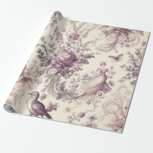 Papier Cadeau Roses Français Romantiques Oiseaux Découpage