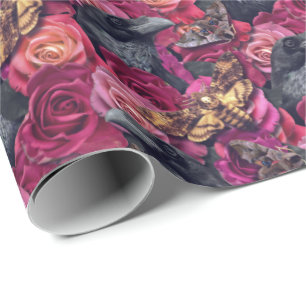 Papier Cadeau Roses gothiques sombres de Raven de mite de faucon