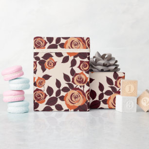 Papier Cadeau Roses hautement stylisées dans des nuances d'orang