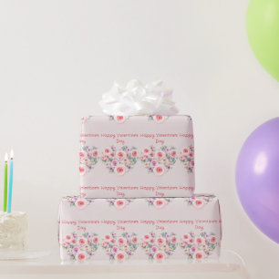 Papier Cadeau Roses Heureuses Saintes-Valentin roses du coeur
