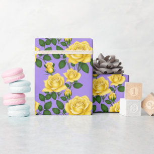 Papier Cadeau Roses jaunes vifs avec feuilles vertes