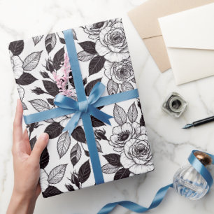 Papier Cadeau Roses minimalistes en lignes monochromes