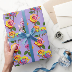 Papier Cadeau Roses Multicolores Brillantes Aux Teintes Arc-En-C