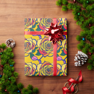 Papier Cadeau Roses multicolores dans un style Pop Art