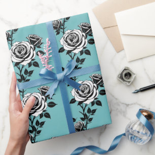 Papier Cadeau Roses noires et blanches illustrées