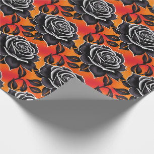Papier Cadeau Roses Noires Foncées Avec Des Contours Blancs