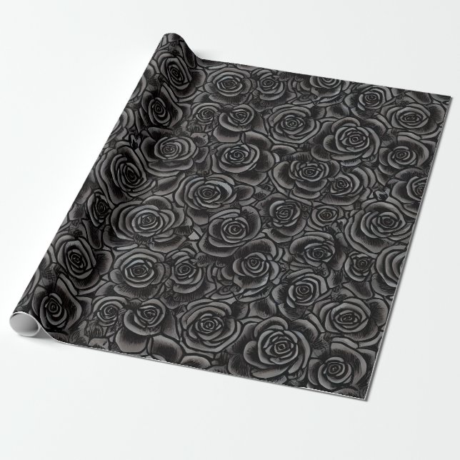 Papier Cadeau Roses noirs Whimsigoth Dark Floral Motif gothique (Déroulé)