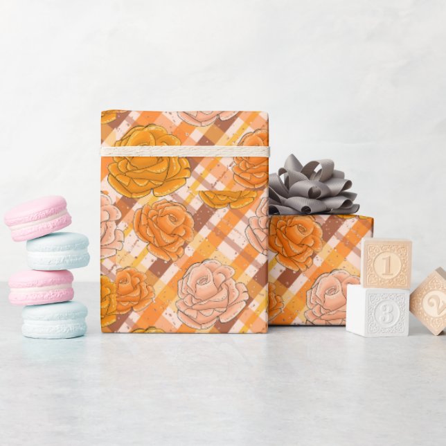 Papier Cadeau Roses oranges et roses (Baby Shower)
