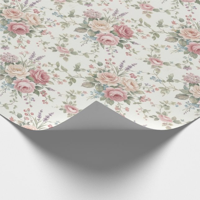 Papier Cadeau Roses pastel élégant shabby chic (Coin)