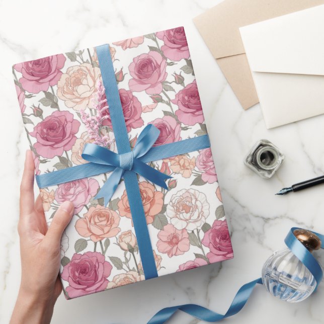 Papier Cadeau Roses & Pivoines — Minimalisme Pastel Moderne (Cadeaux)
