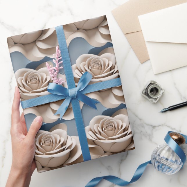 Papier Cadeau Roses rendus en 3D dans des nuances de bleu et de  (Cadeaux)