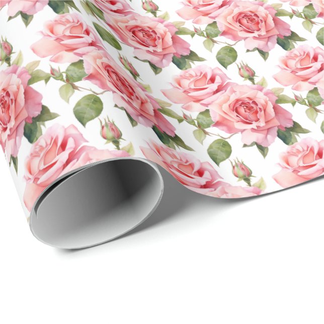 Papier Cadeau Roses roses (Coin rond)