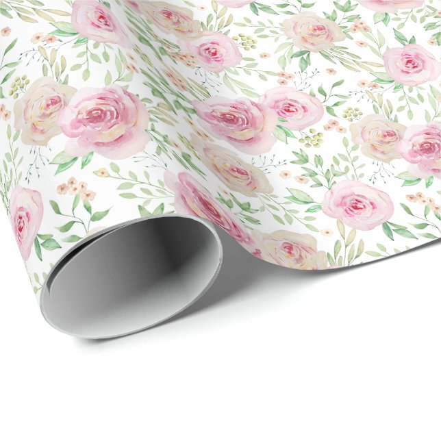 Papier Cadeau Roses roses élégants rose blush (Coin rond)