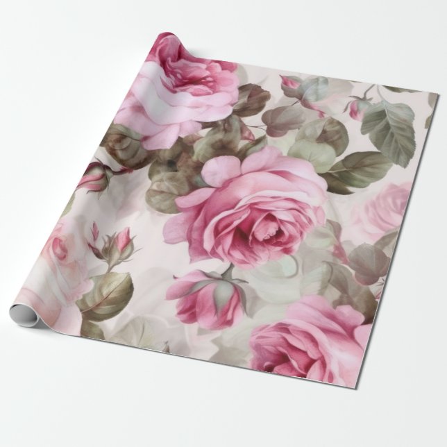 Papier Cadeau Roses roses roses Vintages (Déroulé)